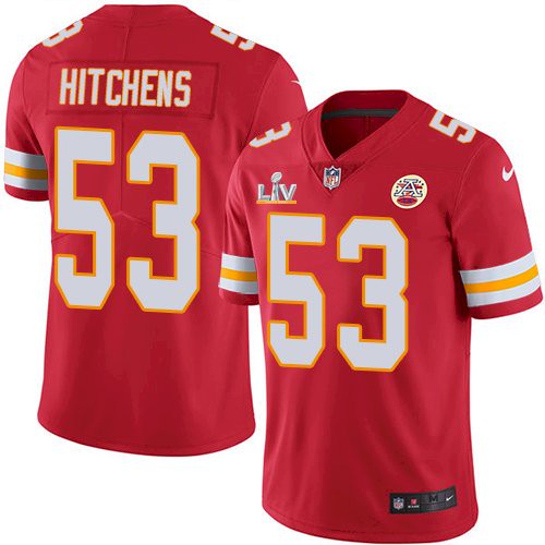 Men's Kansas City Chiefs #53 Anthony Hitchens Red NFL 2021 Super Bowl LV Stitched Jersey